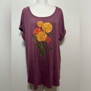 New! Tru Self Marigold Floral Boho Tee Shirt Womens Size 1X
